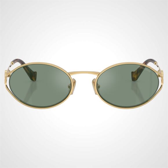 New MIU MIU Sunglasses Gold Oval Green Lens 54mm Oval Metal - Picture 7 of 8